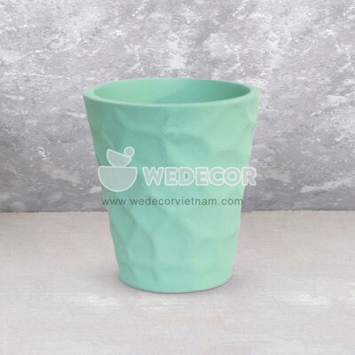 Chậu để bàn thạch cao dáng trụ vát đáy hoạ tiết lập thể | TDANG | Màu xanh mint