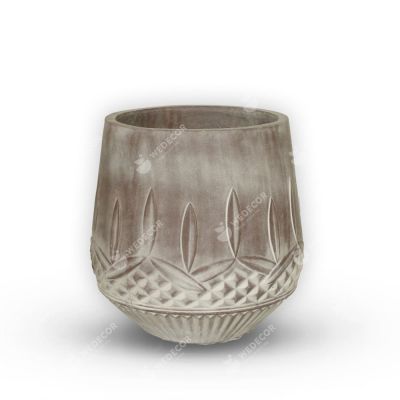 Chậu xi măng hình chum họa tiết | Wax nâu đất 22x22 cm